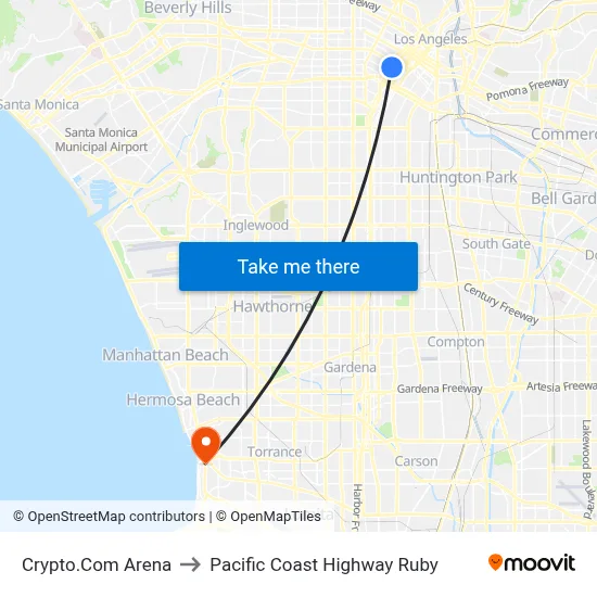 Crypto.Com Arena to Pacific Coast Highway Ruby map