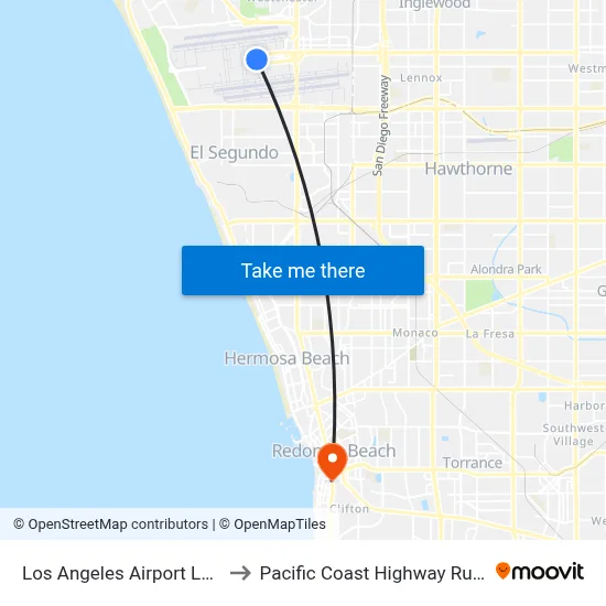 Los Angeles Airport LAX to Pacific Coast Highway Ruby map