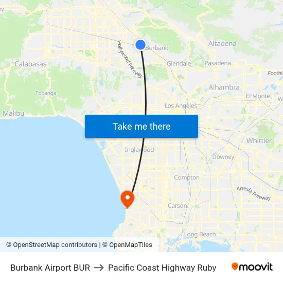 Burbank Airport BUR to Pacific Coast Highway Ruby map
