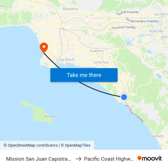 Mission San Juan Capistrano Station to Pacific Coast Highway Ruby map