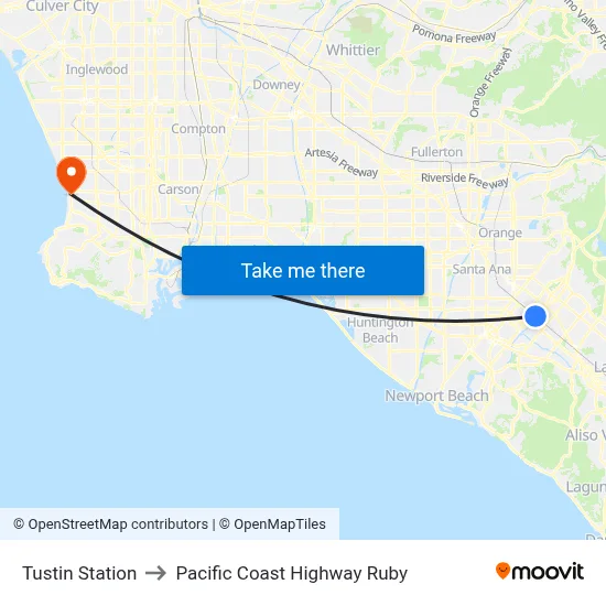 Tustin Station to Pacific Coast Highway Ruby map