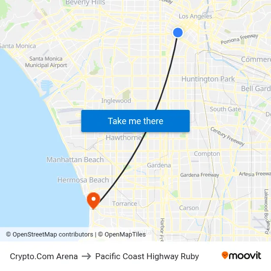 Crypto.Com Arena to Pacific Coast Highway Ruby map