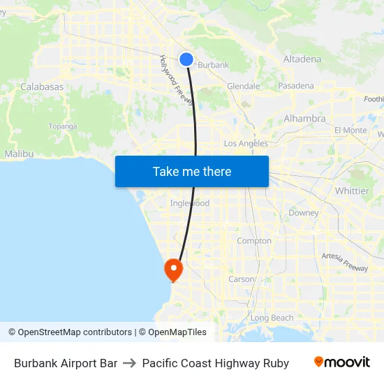 Burbank Airport Bar to Pacific Coast Highway Ruby map