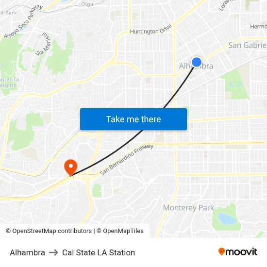 Alhambra to Cal State LA Station map