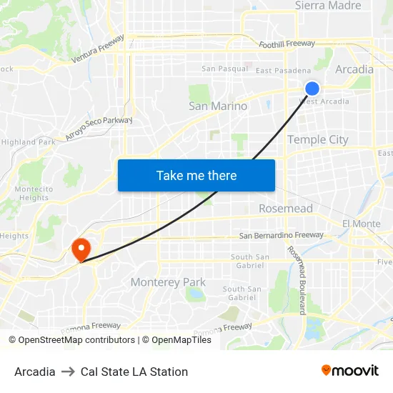 Arcadia to Cal State LA Station map