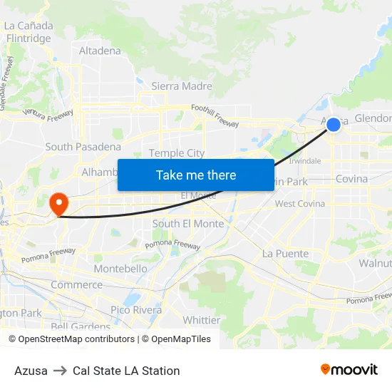 Azusa to Cal State LA Station map