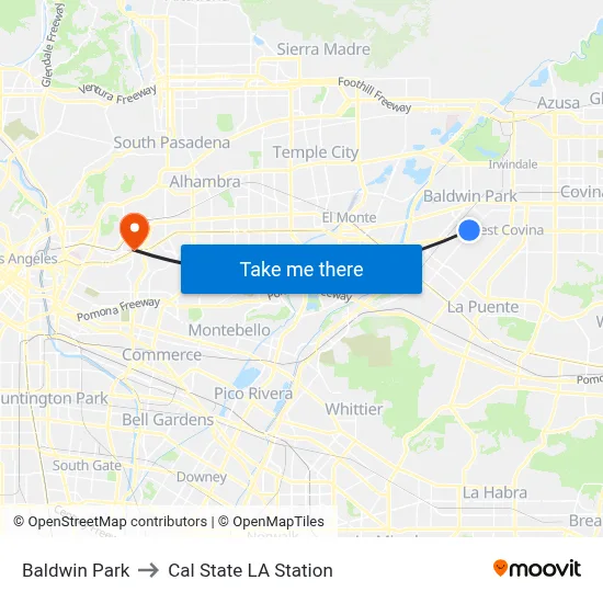 Baldwin Park to Cal State LA Station map