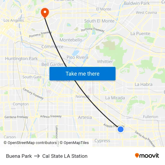 Buena Park to Cal State LA Station map