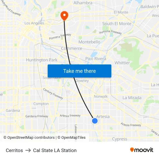 Cerritos to Cal State LA Station map