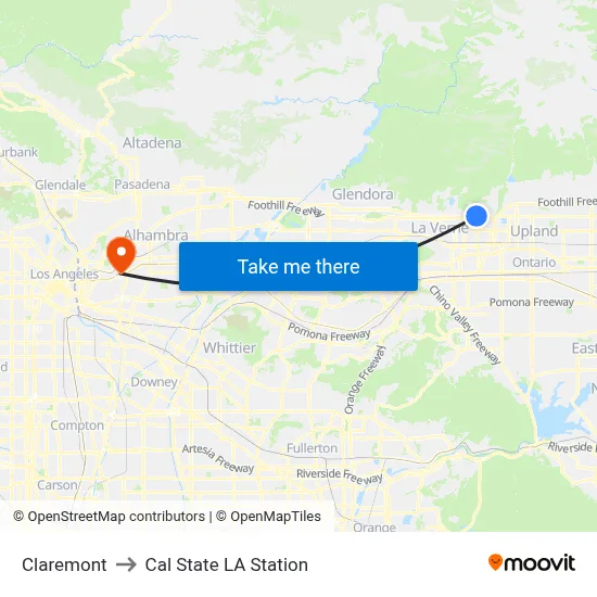 Claremont to Cal State LA Station map