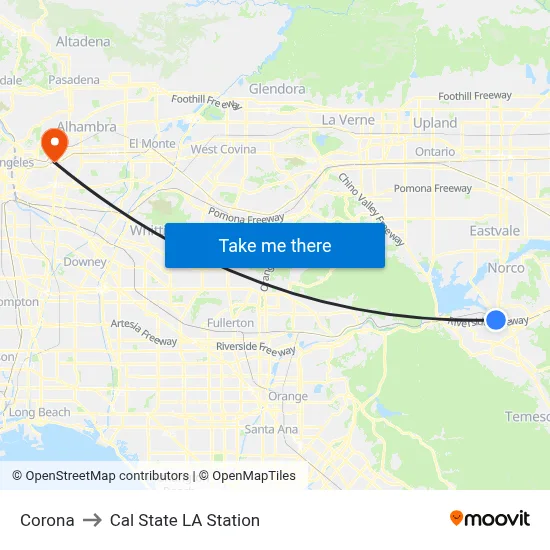 Corona to Cal State LA Station map