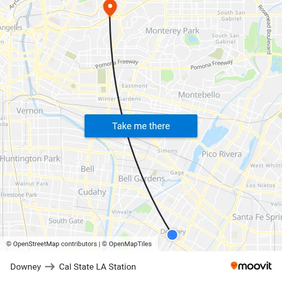 Downey to Cal State LA Station map