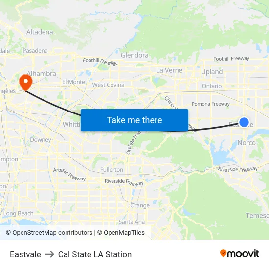Eastvale to Cal State LA Station map