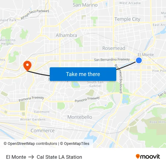 El Monte to Cal State LA Station map