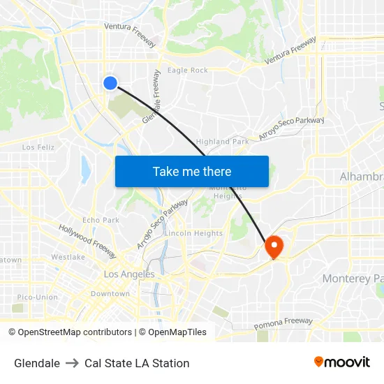 Glendale to Cal State LA Station map