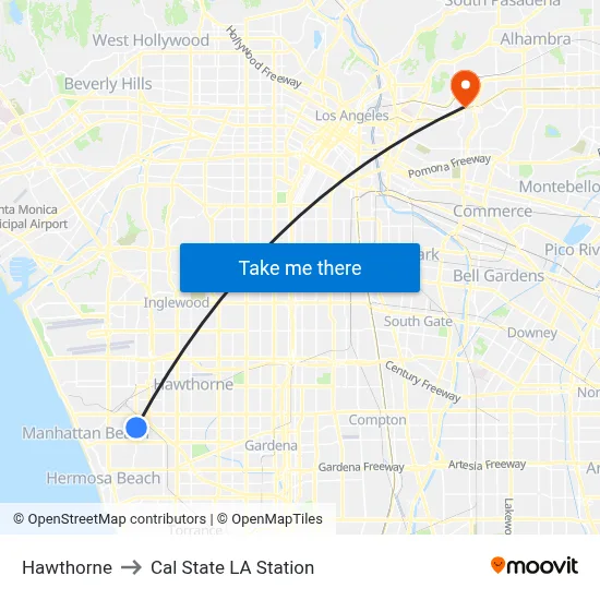Hawthorne to Cal State LA Station map
