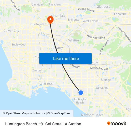 Huntington Beach to Cal State LA Station map