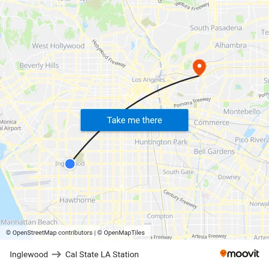 Inglewood to Cal State LA Station map