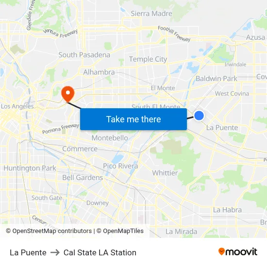 La Puente to Cal State LA Station map