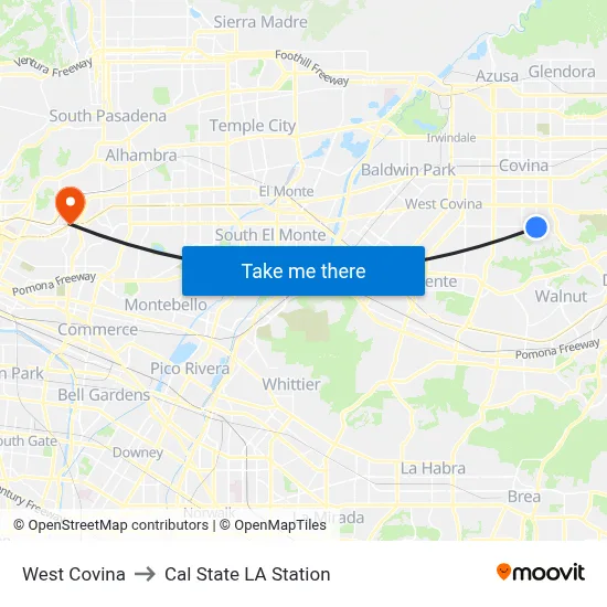 West Covina to Cal State LA Station map