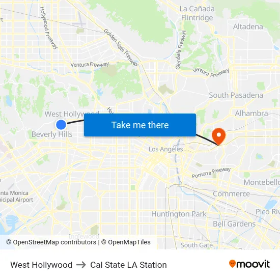 West Hollywood to Cal State LA Station map