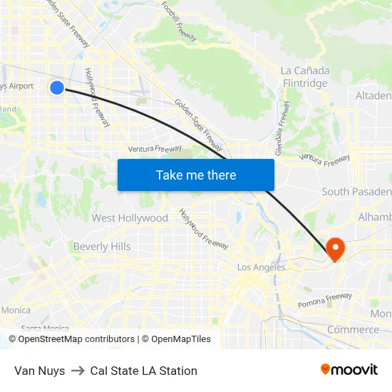 Van Nuys to Cal State LA Station map