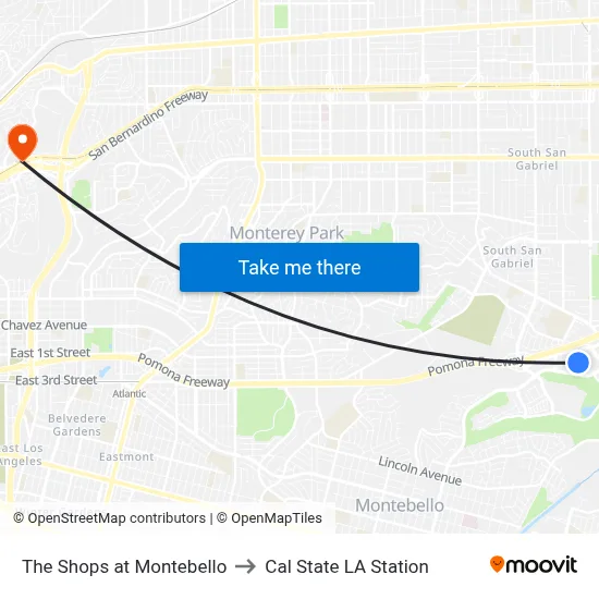 The Shops at Montebello to Cal State LA Station map