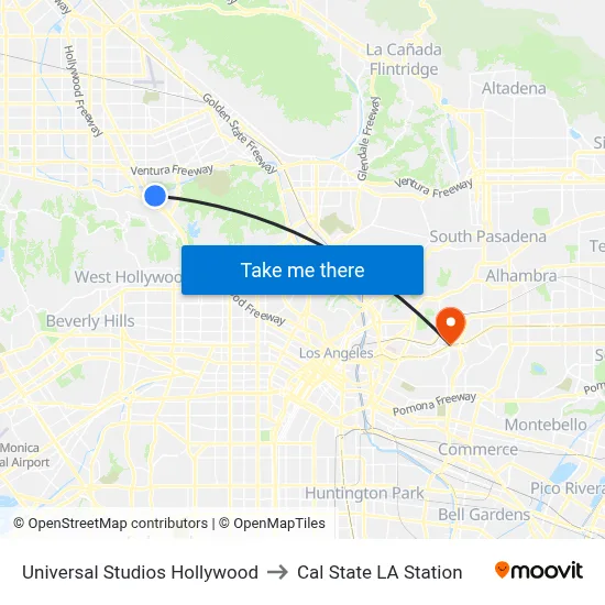 Universal Studios Hollywood to Cal State LA Station map