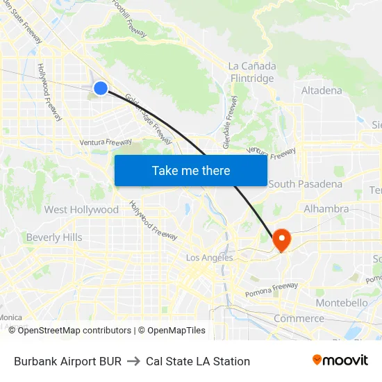 Burbank Airport BUR to Cal State LA Station map