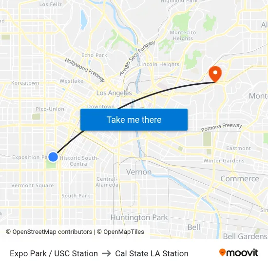 Expo Park / USC Station to Cal State LA Station map