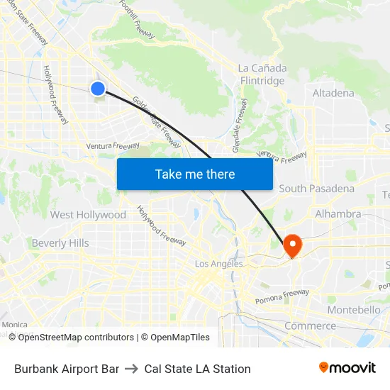 Burbank Airport Bar to Cal State LA Station map