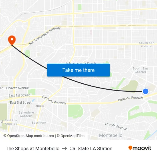 The Shops at Montebello to Cal State LA Station map