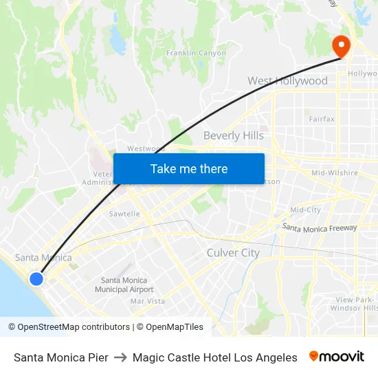 Santa Monica Pier to Magic Castle Hotel Los Angeles map