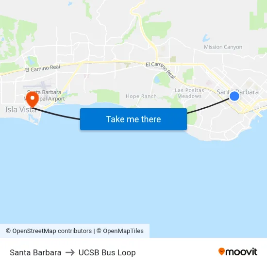 Santa Barbara to UCSB Bus Loop map