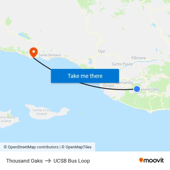 Thousand Oaks to UCSB Bus Loop map