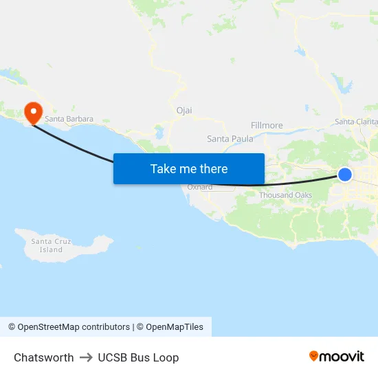 Chatsworth to UCSB Bus Loop map