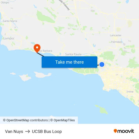 Van Nuys to UCSB Bus Loop map