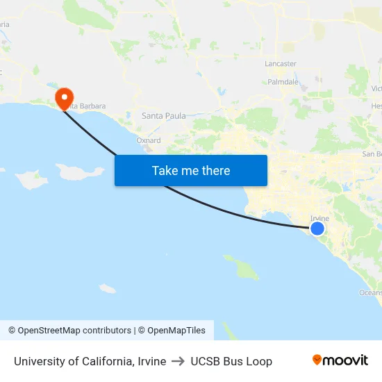 University of California, Irvine to UCSB Bus Loop map