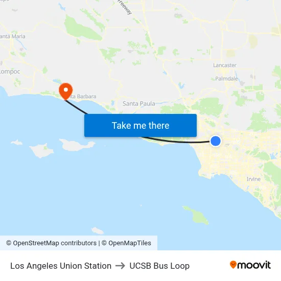Los Angeles Union Station to UCSB Bus Loop map