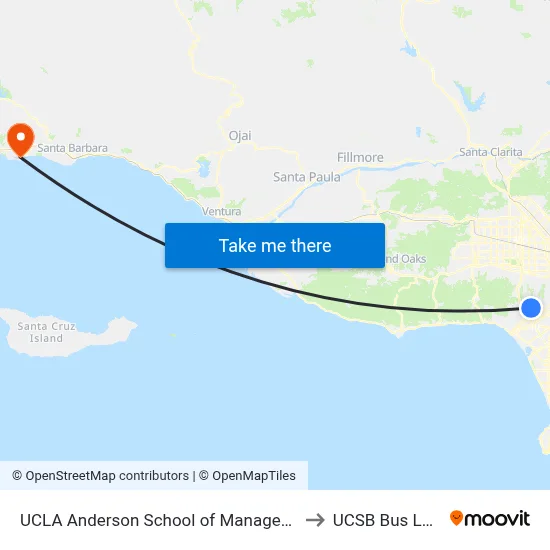 UCLA Anderson School of Management to UCSB Bus Loop map