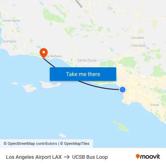 Los Angeles Airport LAX to UCSB Bus Loop map