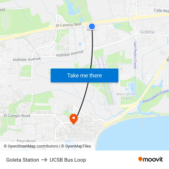 Goleta Station to UCSB Bus Loop map