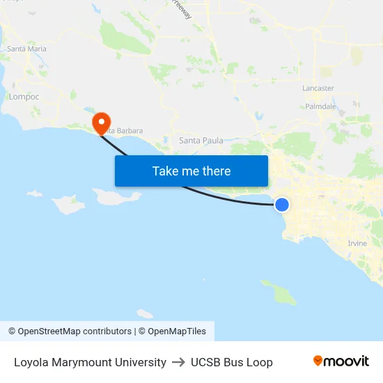Loyola Marymount University to UCSB Bus Loop map