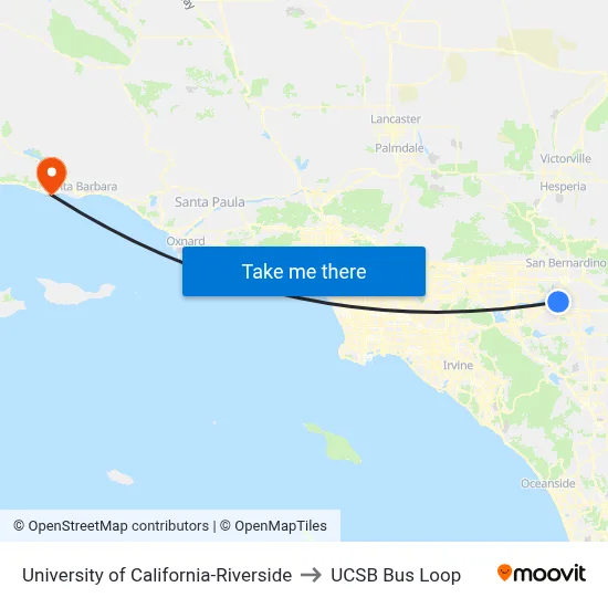 University of California-Riverside to UCSB Bus Loop map