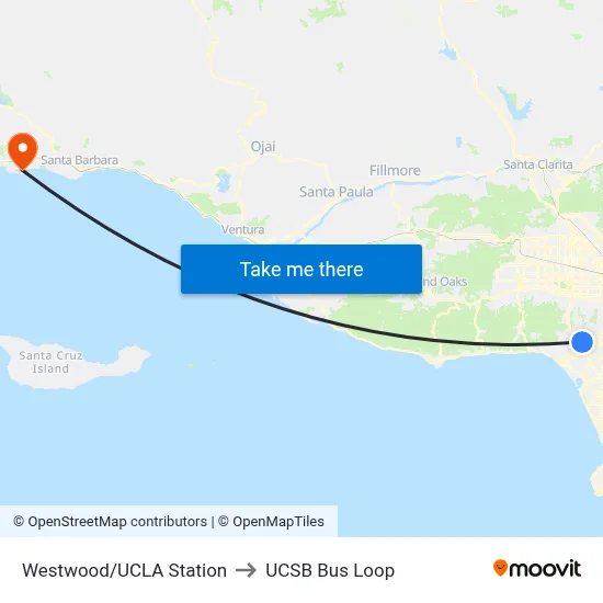 Westwood/UCLA Station to UCSB Bus Loop map