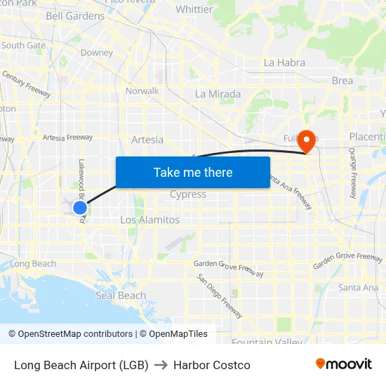 Long Beach Airport (LGB) to Harbor Costco map