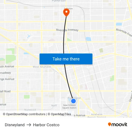 Disneyland to Harbor Costco map