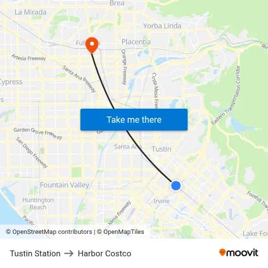 Tustin Station to Harbor Costco map