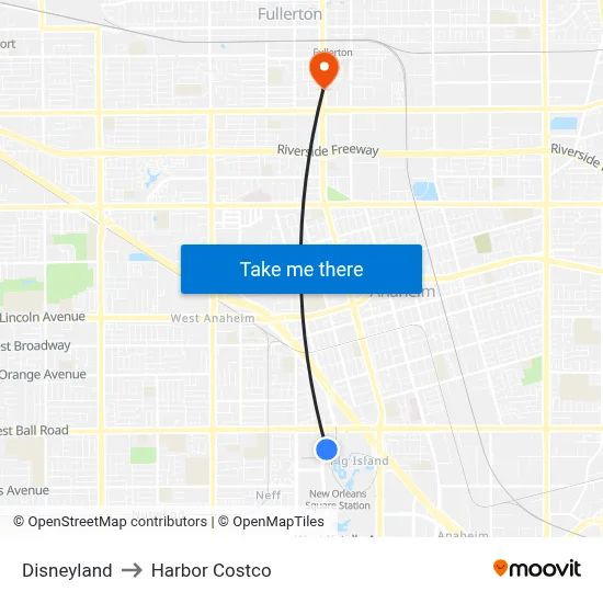 Disneyland to Harbor Costco map