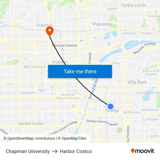 Chapman University to Harbor Costco map